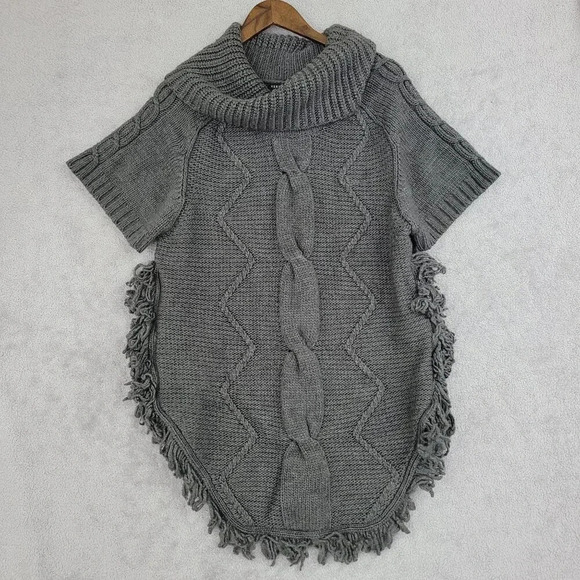 Vertigo XL Sweater Wool Blend Gray Cable Knit Cowl Neck Fringe Hem Women's  12CT - Picture 1 of 8